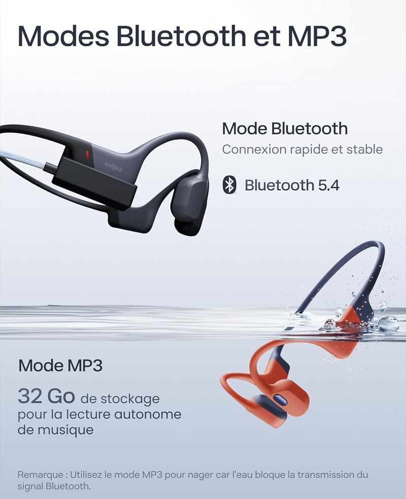 Casque de natation à conduction osseuse Shokz OpenSwim Pro gris - vue 4